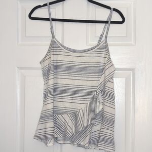 Maurice's Striped White and Navy Blue Ruffled Flowy Cropped Tank Top - W…